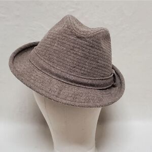 𝅺VINTAGE Totes Wool Felt Tan Gray Striped Lined Fedora Hat Extra Large